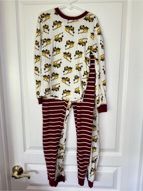 Kids 3-Piece Construction Truck Pajama Set in White and Maroon